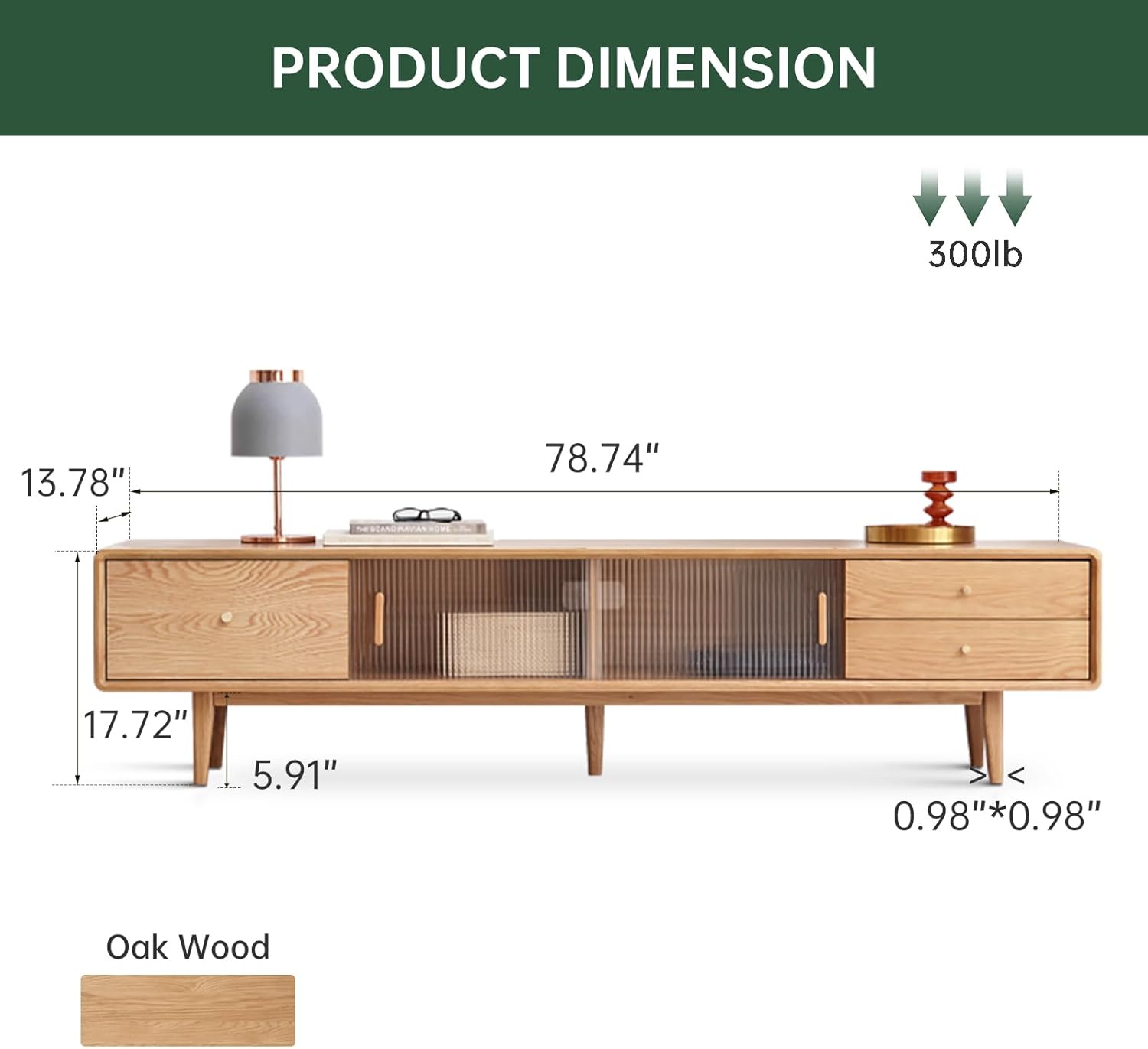 78.74" L Solid Oak Wood TV Stand for 70-85 Inch TVs, Entertainment Center with Storage, Glass Sliding Door TV Console with 2 Drawers and 3 Cabinets, TV Stands for Living Room (Oak Wood - Log Color) - Image 2