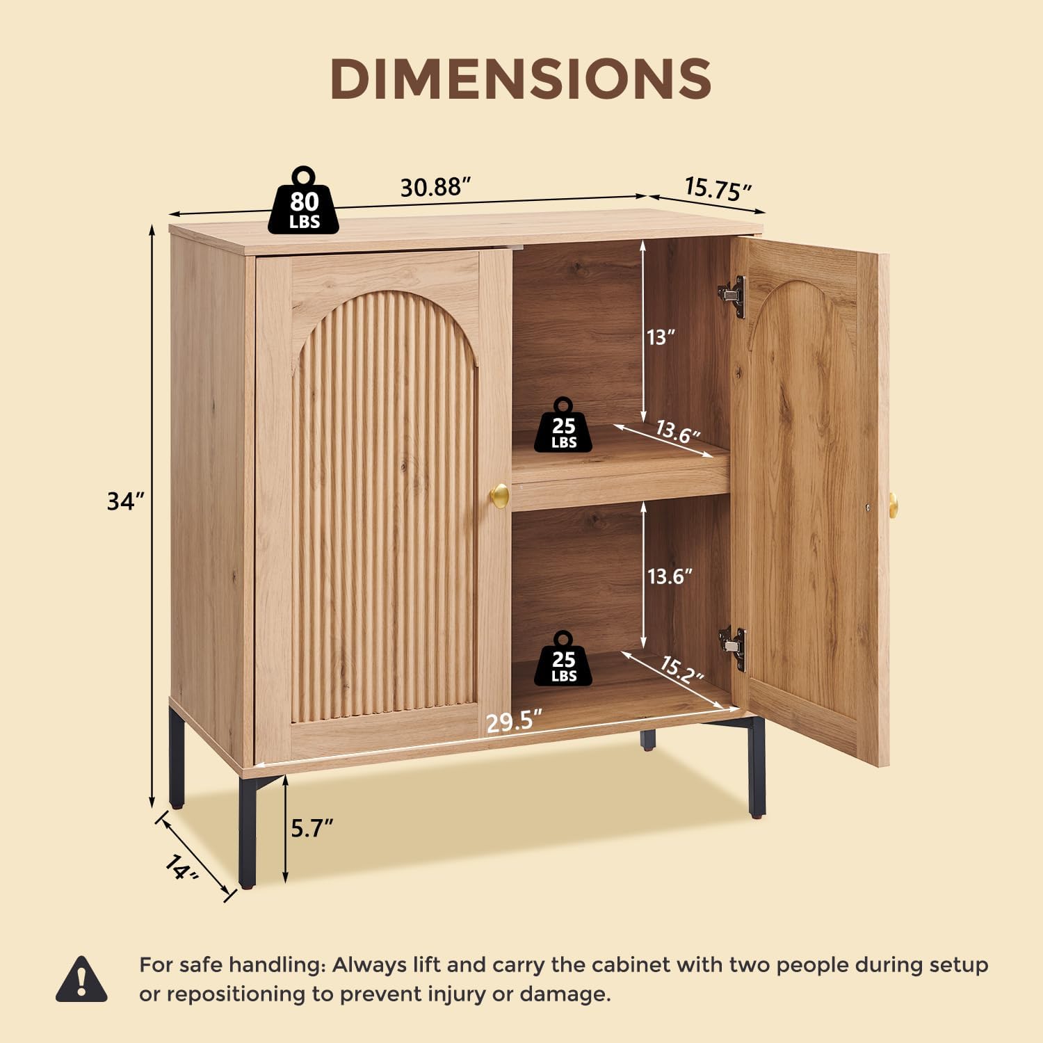 Modern TV Stands for 80 inch tvs, 92.63" W Wood Entertainment Center w/Adjustable Shelves, Mid Century Modern TV Stand w/Arched Fluted Doors, Media Console Cabinet for Living Room, Natural - Image 2