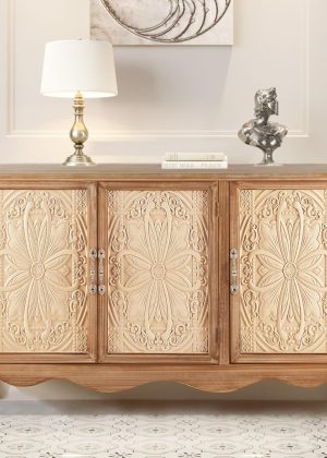 Farmhouse Sideboard Buffet Cabinet with Storage, 49" Solid Wood Credenza Buffet Table Coffee Bar Wine Bar Storage Cabinet with 3 Doors for Dining Room Living Room Hallway, (Provence Grain)
